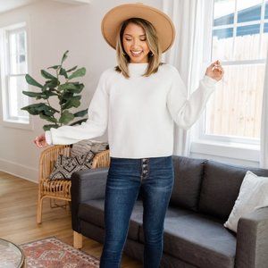 Pink Lily Soft Smiles Ivory Mock Neck